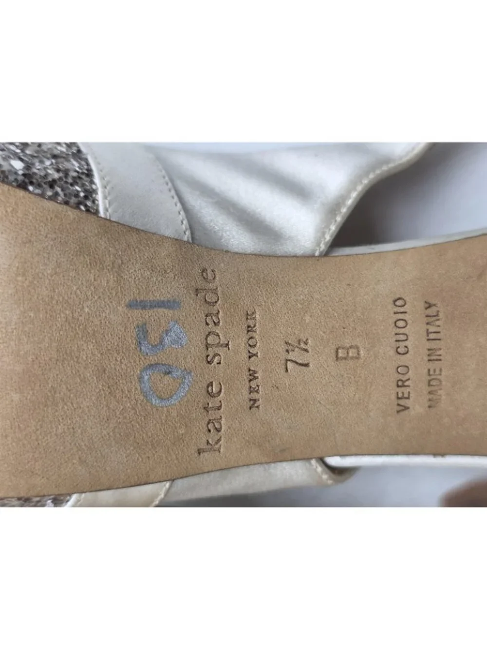 Kate Spade Shoes Womens Size 7.5 White Glitter Bow Slingback Heels Stains